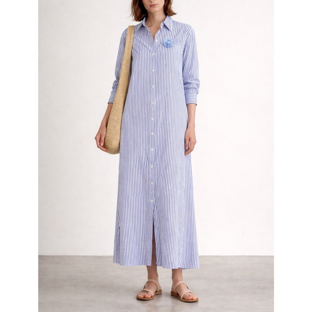 NWT Alex Mill Blue White Striped Standard Maxi Shirt Dress Size XL‎ Cotton